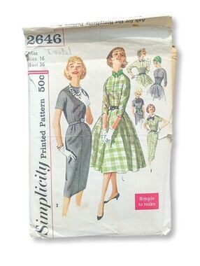 Simplicity #2646 Sewing Pattern from 1958 Dress with kimono sleeves
